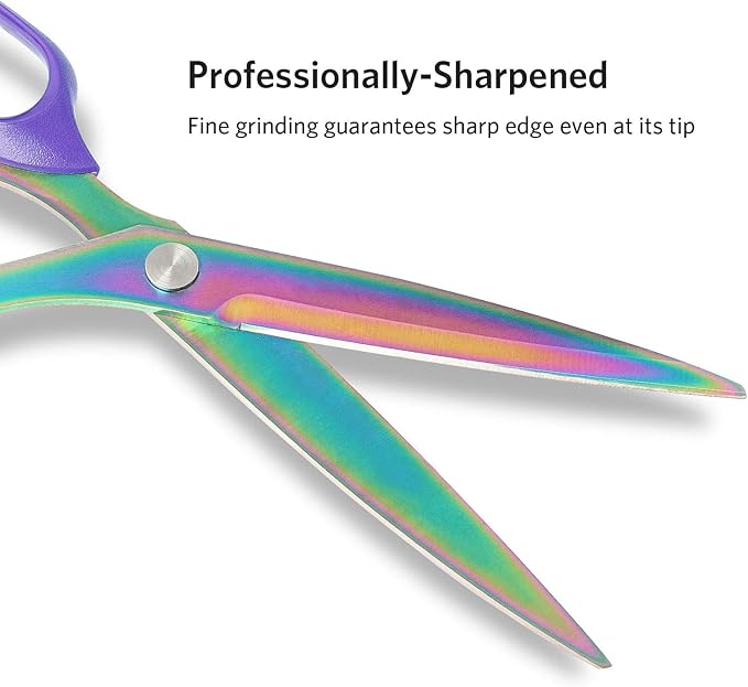 Titanium Coating Fabric Scissors, Professional Tailor Scissors, Ultra-Sharp Stainless Steel Blades, Ergonomic ABS Handle, 10.5 Inch, Rainbow&Purple