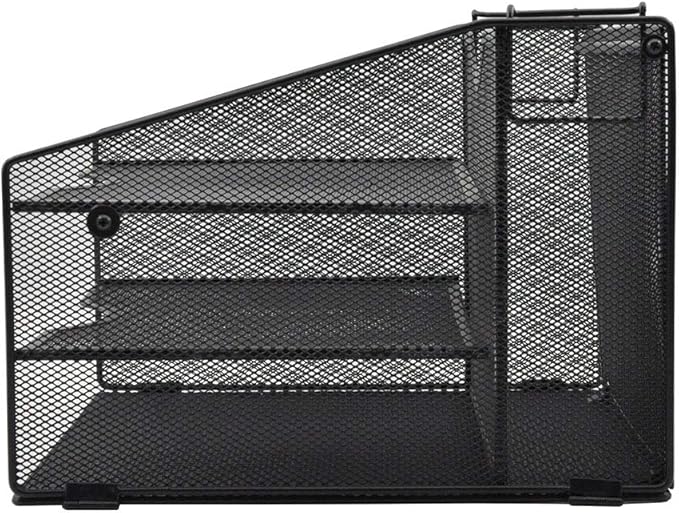 EASEPRES Mesh File Organizer, Desktop Hanging File Holder with 3 Paper Letter Tray and 1 Vertical Upright Compartment, Black