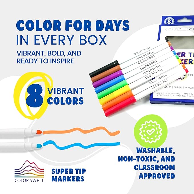 Color Swell Washable Bulk Markers Pack 36 Boxes of 8 Vibrant Colors Each (288 Total Super Tip Markers) for All Ages, Parties, Classrooms, Home