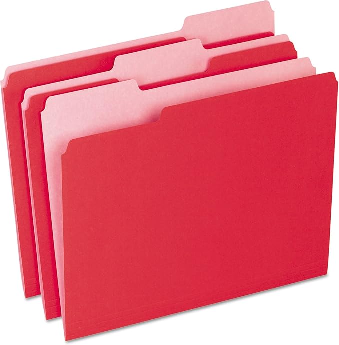 Pendaflex Two-Tone Color File Folders, Letter Size, Red, 1/3 Cut, 100 per box (152 1/3 RED)
