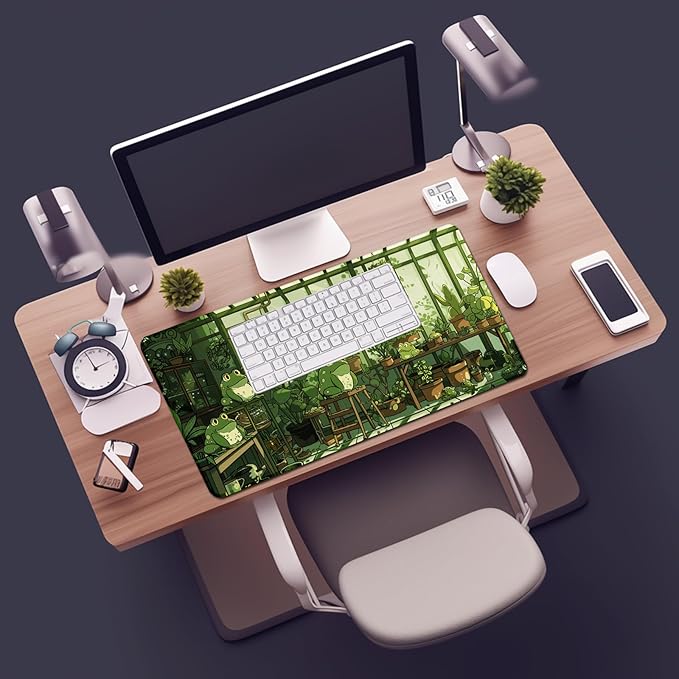 Frog Cute Mousepad 31.5 x 15.7 inch, Large Green Desktop Mat, Waterproof Desk Mat Gaming Mouse Pad, Laptop Pad, Computer Writing Mat for Home Office Desk Decor