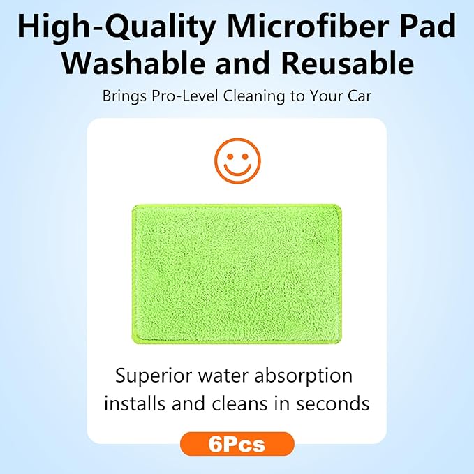Miunice Windshield Cleaner Tool with 6 Reusable Magic Fiber Pads & Spray Bottle, Removable Handle Car Window Wiper Kit for Interior/Exterior Glass, Trucks, SUVs, RV (Dry & Wet Use)