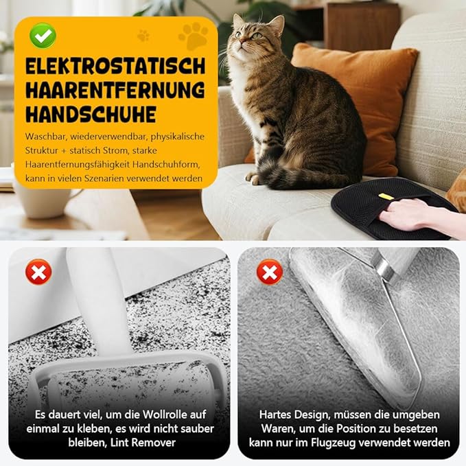 Electrostatic Gloves for Pet Hair Removal, Electrostatic Pet Hair Removal Gloves Brush for Pets Hair, Reusable Cats & Dogs Grooming Gloves for Hair Removal (Yellow*B, 3)