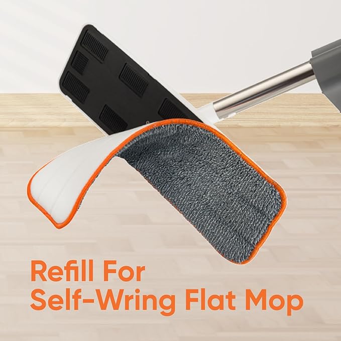 Superio Self-Wringing Microfiber Cleaning Mop with Hands-Free Wringing Blade and 2-Pack Reusable & Washable 8" x 4.5" Microfiber Mopping Pad for Home, Kitchen, Bathroom, Streak-Free Cleaning