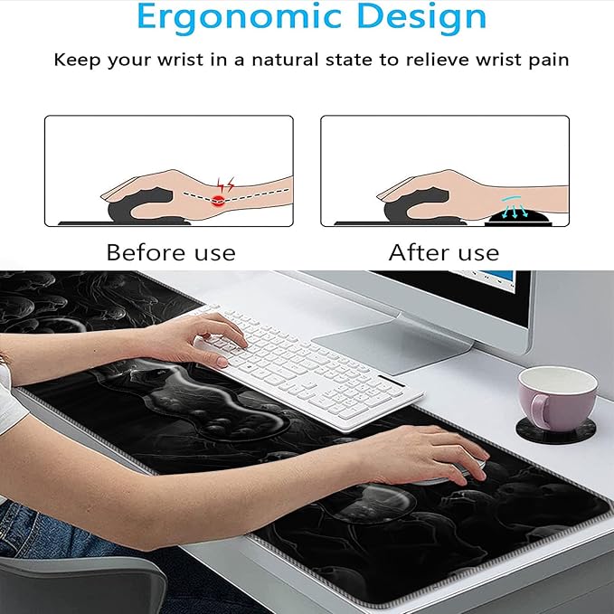 Keyboard Mouse Pad Set,Large Mouse Pad+Keyboard Wrist Rest+Wrist Support+Coaster,31.5x11.8in Extended Desk Mat for Computer Laptop Office Home-Spectre