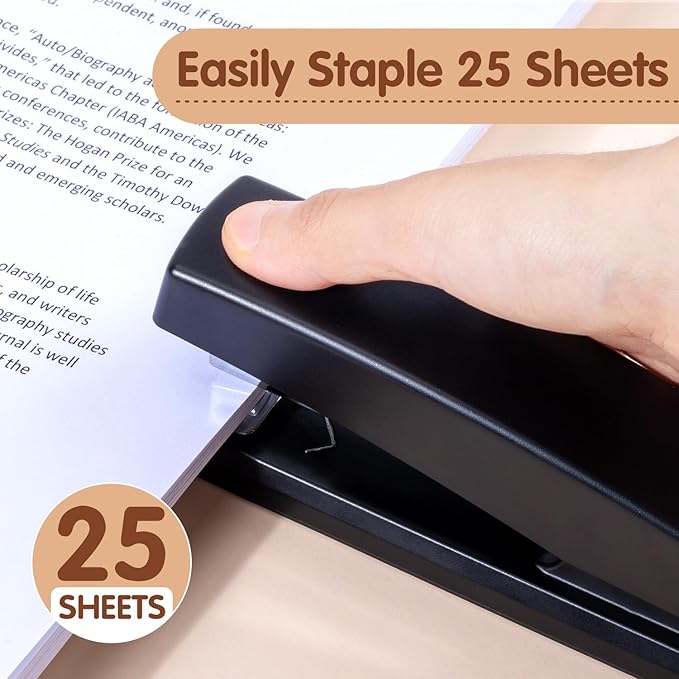 Deli Stapler, 12 Pack Staplers with 12000 Staples and 12 Staple Removers, Staplers for Desk, 25 Sheet Capacity, Black