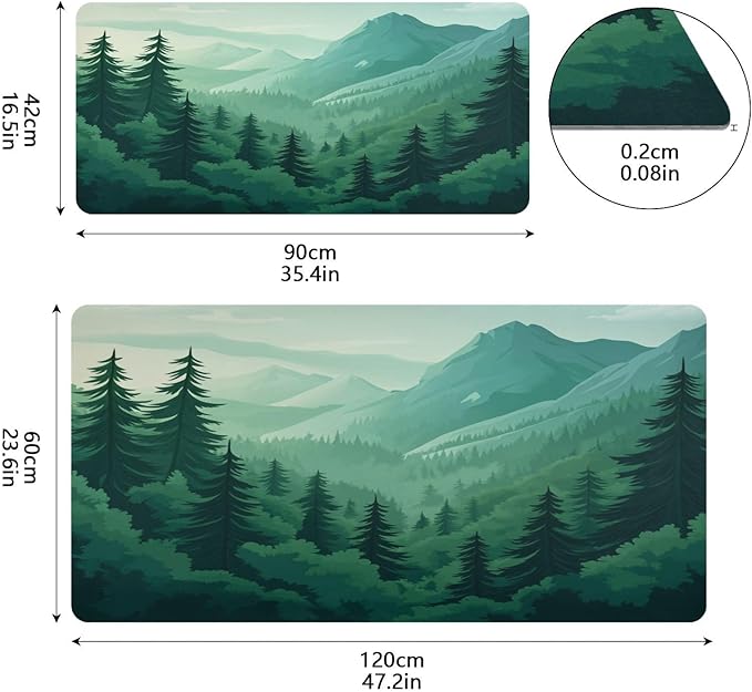 Mouse Pad Desk Mat Leather Desk Pad Large Gaming Desk Cover Protector Mat for Keyboard Computer Laptop Office Waterproof 47.2 x 23.6 Inch Green Forest Trees