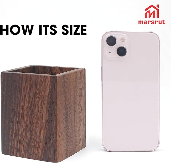 Wooden Pencil Holder for Desk, Wood Pen Black Walnut Cup Holder Square Handwork Natural Organizer Simple Stand for Pencils Make up Brushes Stationery Desks Offices Desk Desktop Decoration (Brown)