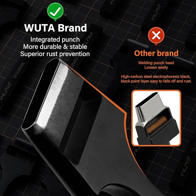 WUTA 6 Pcs Leather Belt Hole Puncher Oval Cutter Strap Watch Band Flat Punches Heavy Duty Oblong Tools for Leathercrafting (4 * 5+4 * 6+5 * 8+5 * 25+4mm Round+3.5mm Round)