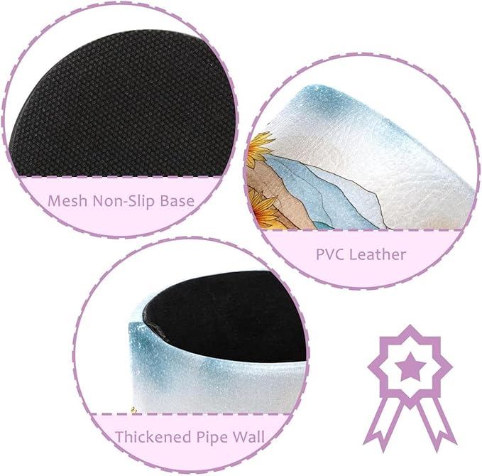 Watercolor Art Sunflower PVC Leather Circular Pencil Holder for Desk Organizer Stationery Holder for Office, School(3.9 x 3.1 Inches)