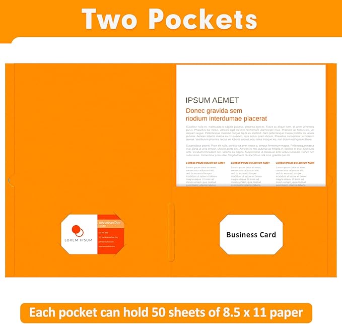 Two Pocket Folders, PANDRI 50 Pack 2 Pocket Folders, Letter Size Paper File Folder for School Office Home Business, Orange