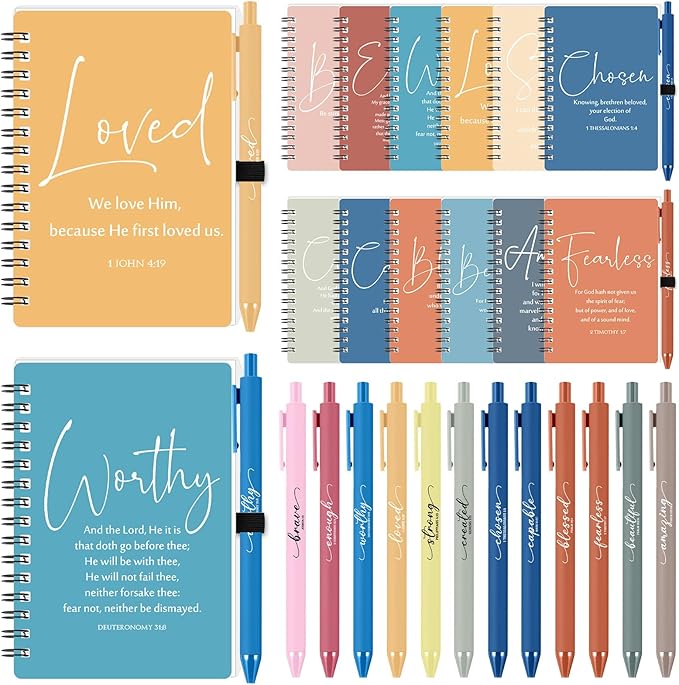 Kosiz 36 Sets Inspirational Christian Gifts Bulk Christian Notebooks Prayer Journals with Pens Spiral Bible Journals Religious Gifts for Church Grandparent Pastors Day Sunday School (Bright Color)