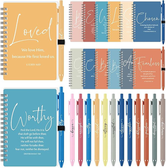 Kosiz 36 Sets Inspirational Christian Gifts Bulk Christian Notebooks Prayer Journals with Pens Spiral Bible Journals Religious Gifts for Church Grandparent Pastors Day Sunday School (Bright Color)