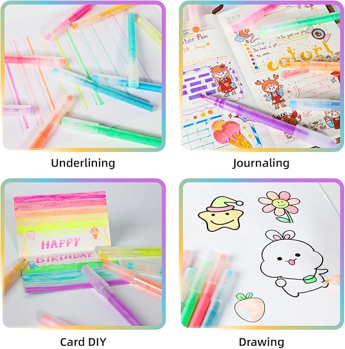 Glitter Highlighter Markers 6 Pack Set B, Chisel Tip Sparkle Highlighters Assorted Colors Pastel Glitter Highlighters Pens for Children Students Adults Journaling Coloring