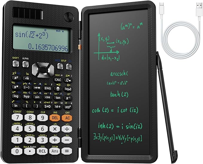NEWYES Rechargeable Scientific Calculators 991ES MAX, 417 Functions, Writing Pad, Foldable Hard Case, 4-Line Written Display Advanced Calculators for Students School Engineering, Dual Power, Black