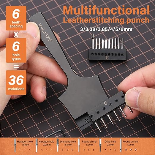 WUTA Removable Leather Hole Punch,Versatile Leather Stitching Punch,Leather Hole Punch Tool Set,Leather Stitch Punch for Leather Stitching Punch Craft DIY（Adapter-3.38mm 9hole）