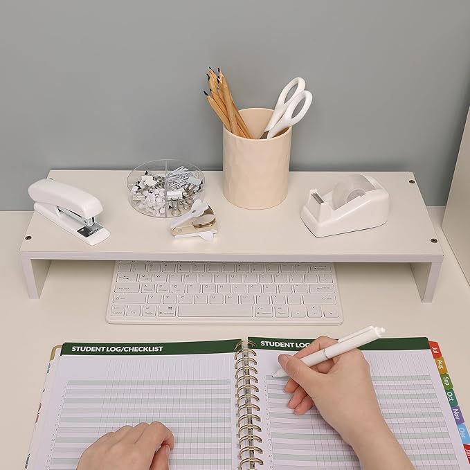 SKYDUE White Office Supplies Set, Desk Accessories, Stapler, Tape Dispenser, Scissors, Binder/Paper Clips and 1000pcs Staples, Office Decor for Women