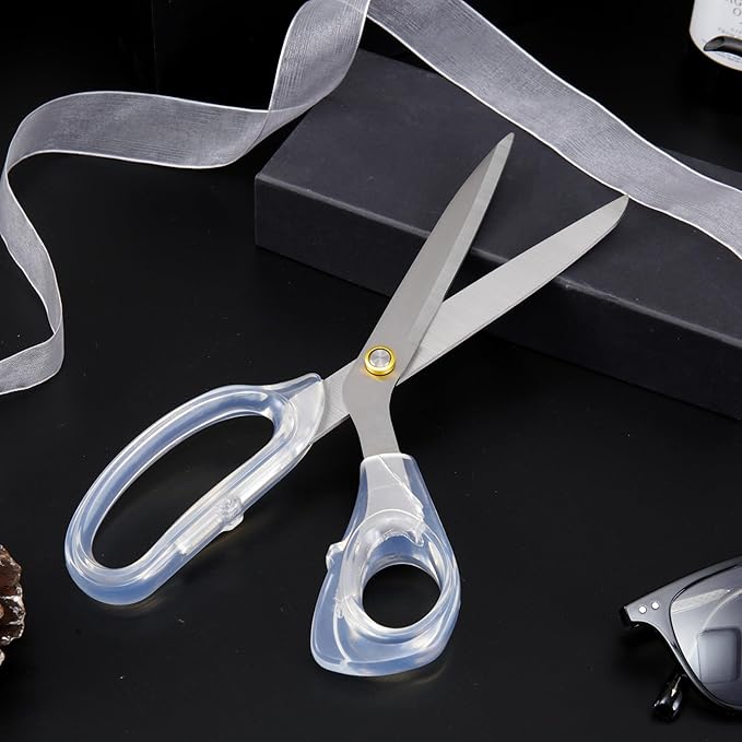 Silver Sewing Scissors 9" Ultra-Sharp Heavy Duty Crafting Shears with Transparent Ergonomic Handle All-Purpose Scissor, sewing,office cutting, Comfortable Handle Design, Versatile Usage