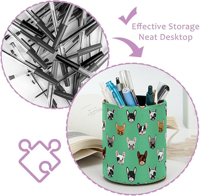 Cute French Bulldog Desk Pen Holder Stand Pencil Cup Pot Desk Organizer Makeup Brush Holder