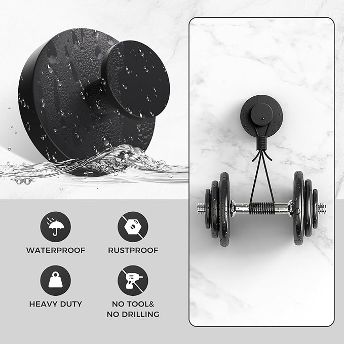 WingWider Shower Hooks for Inside Shower,Suction Cup Hooks for Glass Window,Removable Towel Hooks for Bathrooms,2 Packs(Black)