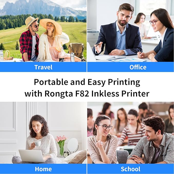 Rongta Portable Printers Wireless for Travel, 300DPI WiFi & Bluetooth Mobile Thermal Inkless Printer for School/Office/Home Use, Compatible with Android,iOS & Laptop (White)