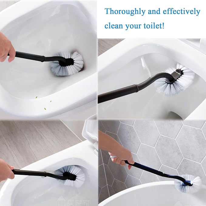 Ryhiac 2 Pack Curved Toilet Bowl Brush Without Holder for Bathroom, Compact Toilet Brush Durable Under The Rim Household Deep Cleaning Brushes (Black Toilet Brush Without Holder)