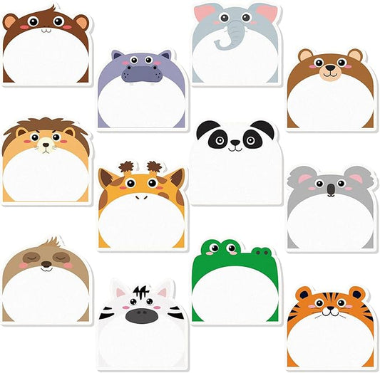 Yinder 24 Pads Cute Sticky Notes Kawaii Fun Animal Sticky Notes Pads Bulk Cartoon Memo Self Adhesive for Veterinary Gift Office School Tab Party Supplies(Safari Animals)