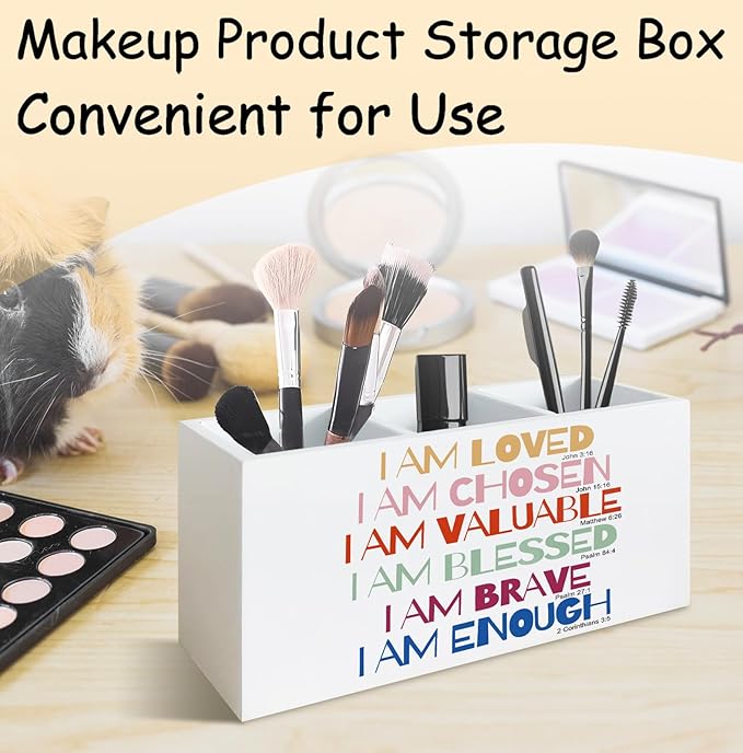 Colorful Inspirational Pen Holder for Desk Accessories,Christian Inspirational Wooden Box Sign Desk Decor for Classroom Office Decoration,Positive Bible pencil Organizer Women Gifts