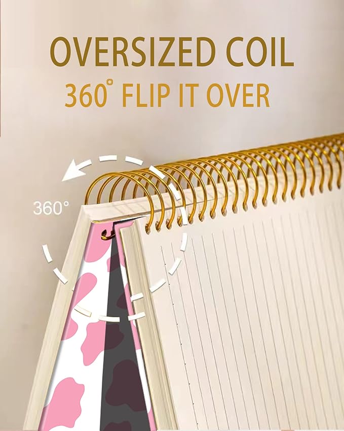 iampanda Spiral Journal Notebook,Cute Strong Twin-Wire Binding with Premium Paper for Girl Women,60 Sheets A5 College Ruled Notebook/Journal,Perfect for School Office Home Gifts,Pink Cow