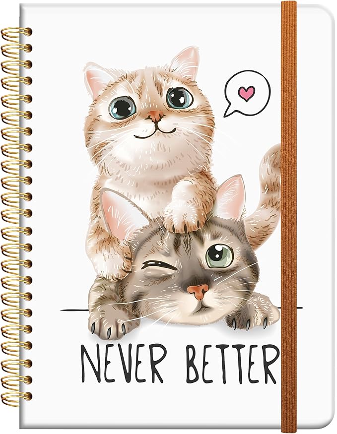Ruled Spiral Writing Notebook,A5 Hardcover Lined College Journal for Women Lady Girl,Strong Twin-Wire Binding with Premium Paper,8.4" X 6",Perfect for School,Office,Home Gifts(cute cats)