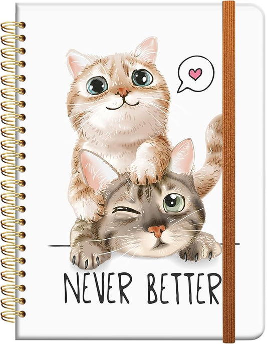 Ruled Spiral Writing Notebook,A5 Hardcover Lined College Journal for Women Lady Girl,Strong Twin-Wire Binding with Premium Paper,8.4" X 6",Perfect for School,Office,Home Gifts(cute cats)
