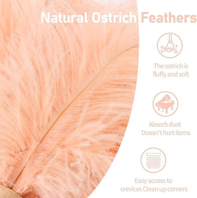MehelloFeather Ostrich Feather Duster 12 Inch Handheld Duster Supplies, Wooden Handle Feather Duster for Cleaning Keyboard Home Car Office (Champagne)