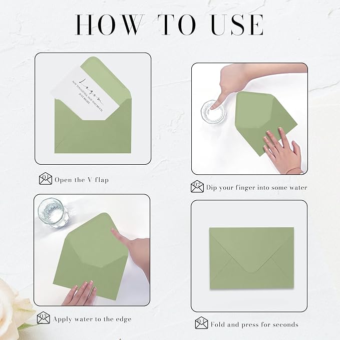 A7 Sage Green Envelopes 100 Pack, Goefun 5x7 V Flap Printable Envelopes for Invitation, Gift Cards, Birthday, Graduation, 5.25 x 7.25 in, 120GSM