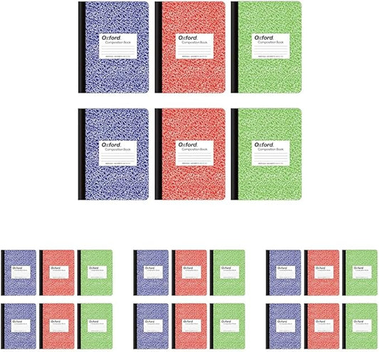 Oxford Composition Notebook 24 Pack, Wide Ruled Paper, 9-3/4 x 7-1/2 Inches, 100 Sheets, Assorted Marble Covers, 2 Each: Blue, Green, Red (63762)