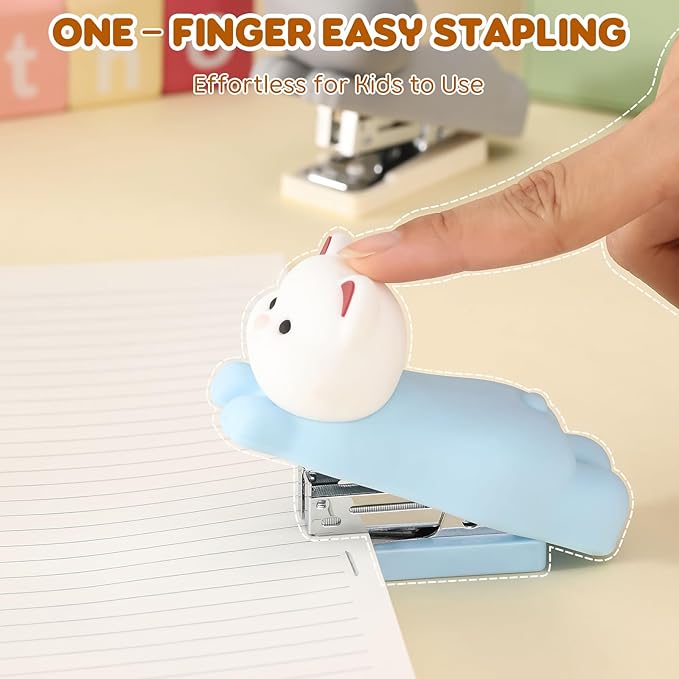 Honagu Mini Cute Animal Stapler with Staples, Cartoon Stereoscopic Silicone (PVC) Stapler, Labor-Saving Office Supplies for Students Kids (Blue Puppy)