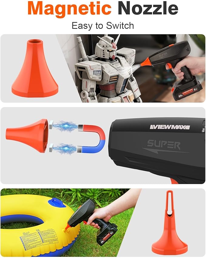 Viewmax Cordless Electric Air Duster - Mini Blower Compatible with Makita 18V Battery, 150,000RPM Compressed Air Duster with Brushless Motor, 20V Rechargeable Dust Cleaner for Keyboard, Computer, Car