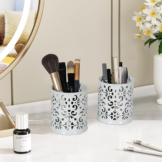 EasyPAG Metal 2-Piece Pen Holder Set Desk Accessories & Workspace Organizers for Classroom, School & Office,White