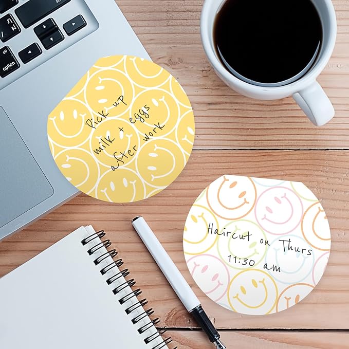 Gotcha Covered Notebooks Smiley Face Sticky Note Pad Assortment/Set Of 3 Round Flat Top Happy Note Pads / 3.5" Retro Rainbow Sticky Notes / 50 Sheets Per Pad/Made In USA