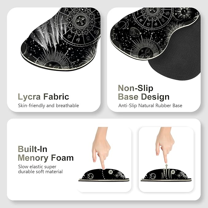 Gaming Mouse Pad Keyboard Wrist Support, 4 in1 Mousepad Set with Wrist Keyboard Rest, Computer Desk Mat, Non-Slip Desk Pad Protector with Memory Foam Easy Typing Pain Relief I Moon Sun Cosmic