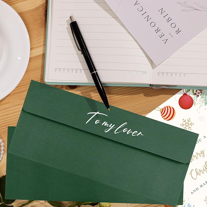 100 Pack Dark Green #10 Business Envelopes, Standard Envelopes Self Seal, 4 1/8 x 9 1/2 Inch Letter Size Business Mailing Envelopes for Checks Invoices Statements Baby Shower Christmas Birthday