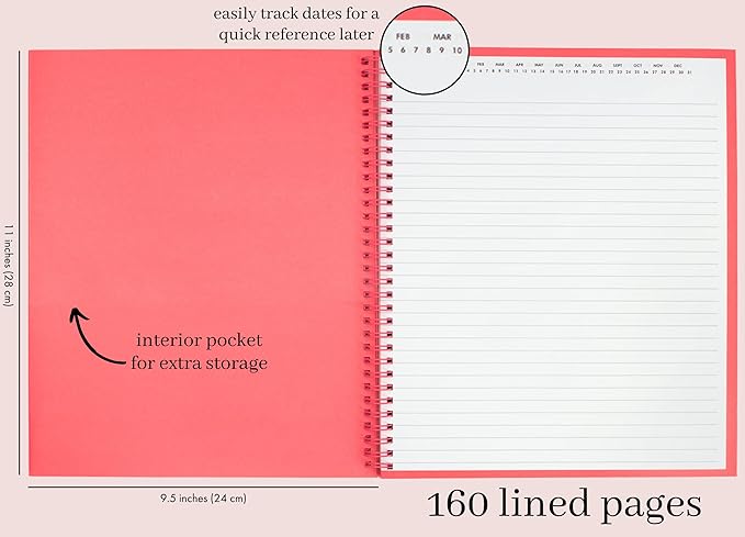 Kate Spade New York Large College Ruled Notebook, 11" x 9.5" Spiral Notebook with 160 Pages