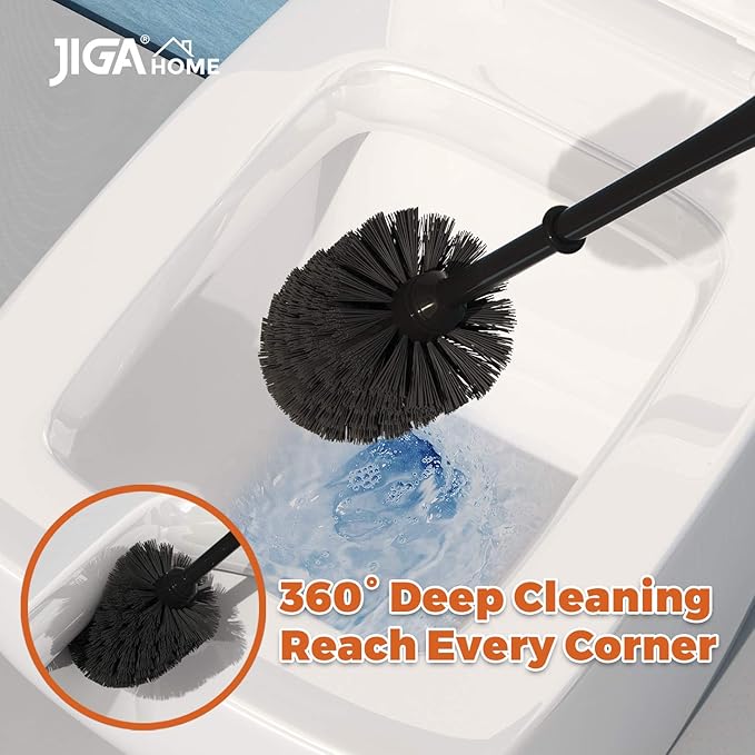 JIGA 3 Pack Toilet Brush and Holder Set, Toilet Bowl Brush with Caddy Bathroom Stiff Bristles Toilet Scrub Brush, Black