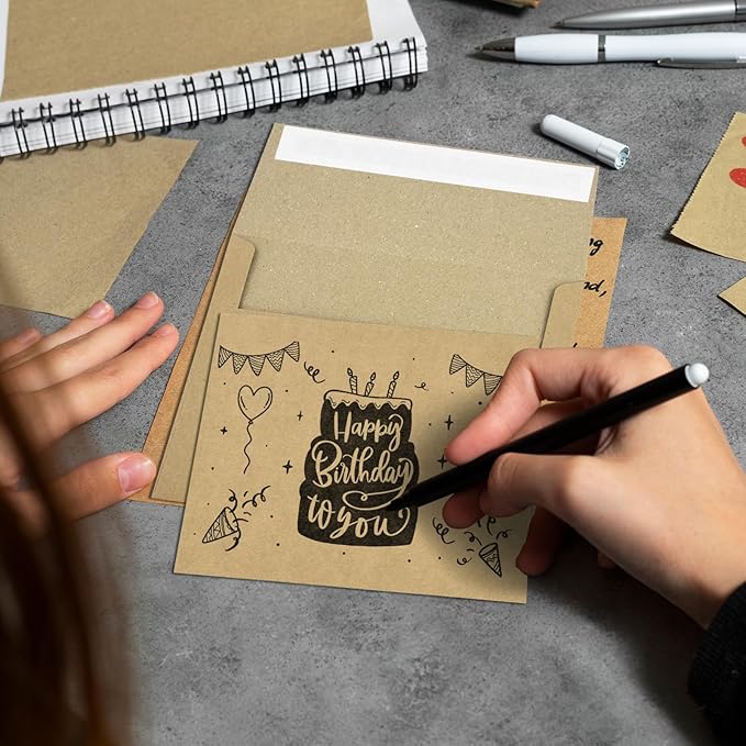 Blank Cards and Envelopes 4.375x5.75,50 Pack Kraft Cards Brown Envelopes for All Occasions,Invitations Thank You Blank Cards