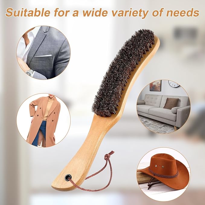 Shoes Brush Clothes Hat Brush lint Remover,Large Black Walnut Wood Handle,Boar Bristle Lint Brush for Suits, Cashmere, Wool, Velvet, Suede and Pet Hair,Easily Removes Lint Dust, Fuzz 2PCS