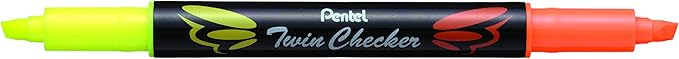 Pentel Twin Checker Dual-tip Highlighter, Chisel Tip, Yellow/Orange Ink, Pack of 12 (SLW8-GF)