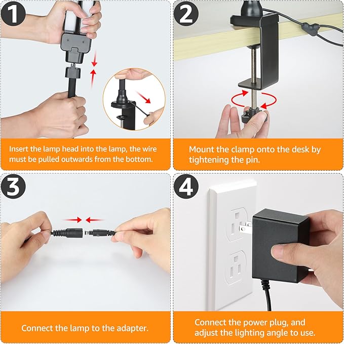 ShineTech Led Desk Lamp for Office Home, Bright Double Head Desk Light with Clamp, Architect Task Lamp 50 Lighting Modes Adjustable Flexible Gooseneck Lamp