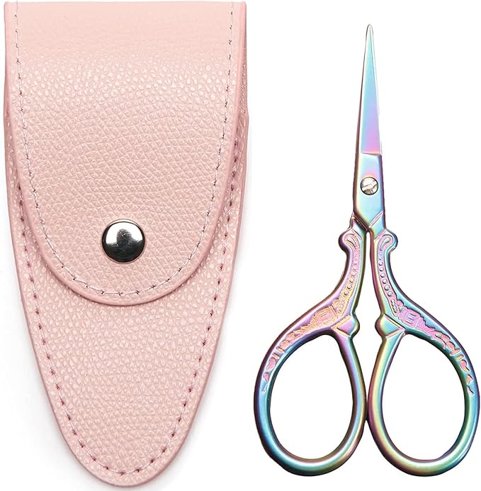 3.6 inch Small Titanium Scissors with Cover, Mini Scissors in a Pouch, All Purpose Everyday Use, Titanium Color