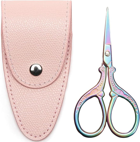 3.6 inch Small Titanium Scissors with Cover, Mini Scissors in a Pouch, All Purpose Everyday Use, Titanium Color