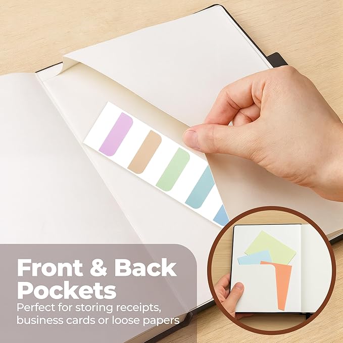 Thick Lined Journal Notebook 8.5x11" with Big A4 Hardcover Leather - Black - 300 Pages College Ruled Large with Sticky Tabs, Pockets, & Pen Loop for Writing and Journaling - Hard Cover Fancy Notebook