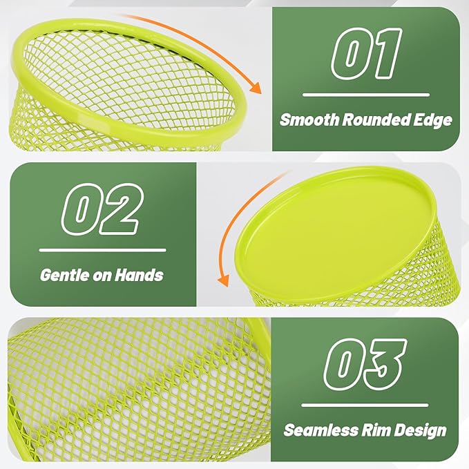 Segarty Pen Holder, 3 Pack Round Light Green Pen Cup Holder, Wire Mesh Marker Pencil Containers Set for Desk, Desktop Accessories Organizer Office Supplies, School, Home, Makeup Brush